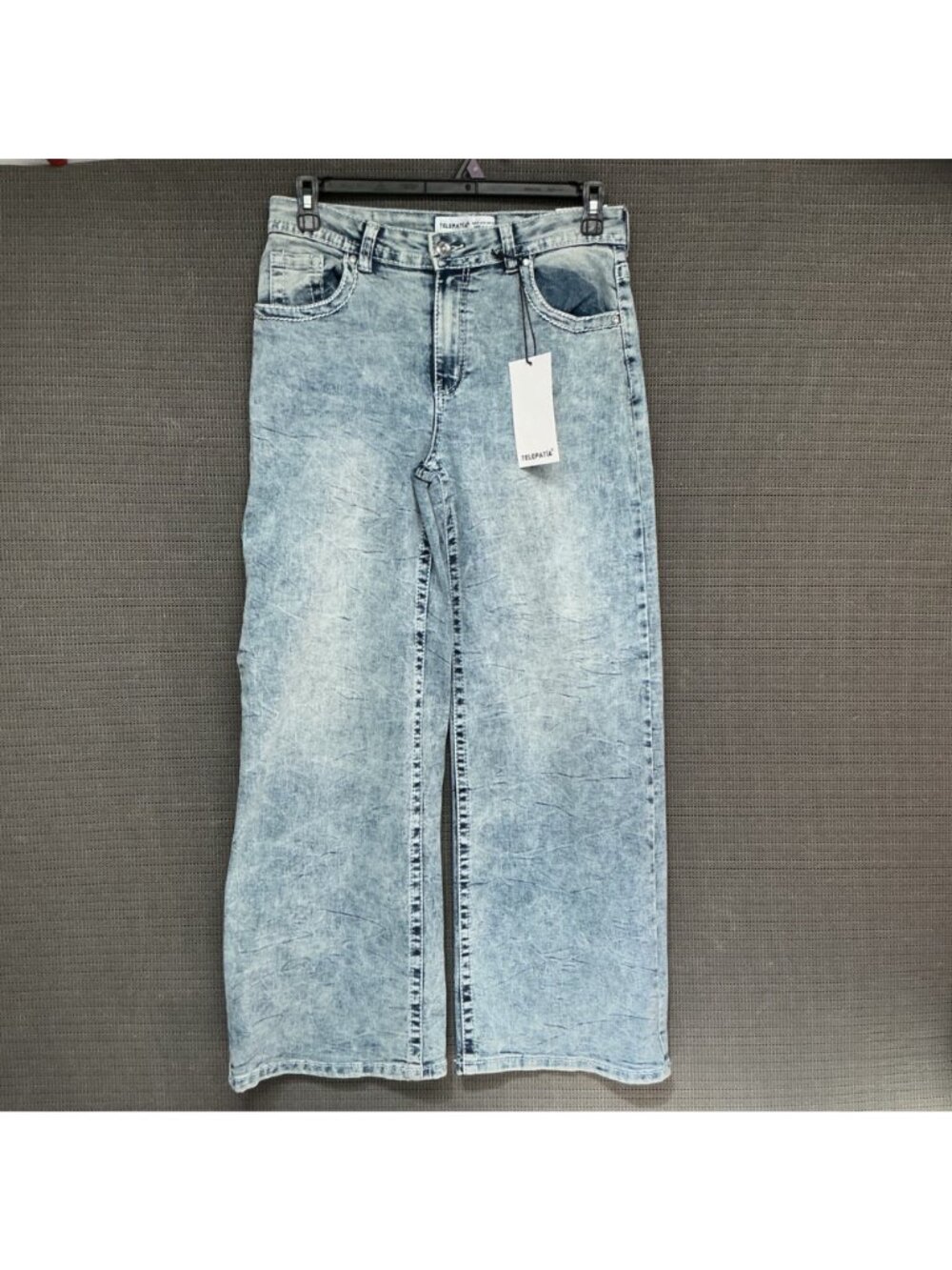 Telepatía Mid Rise Wide Leg Woman's Jeans W/ Floral Skull Pockets Size 15/32 - Picture 2 of 8